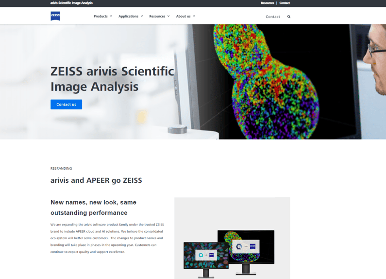 ZEISS arivis website homepage